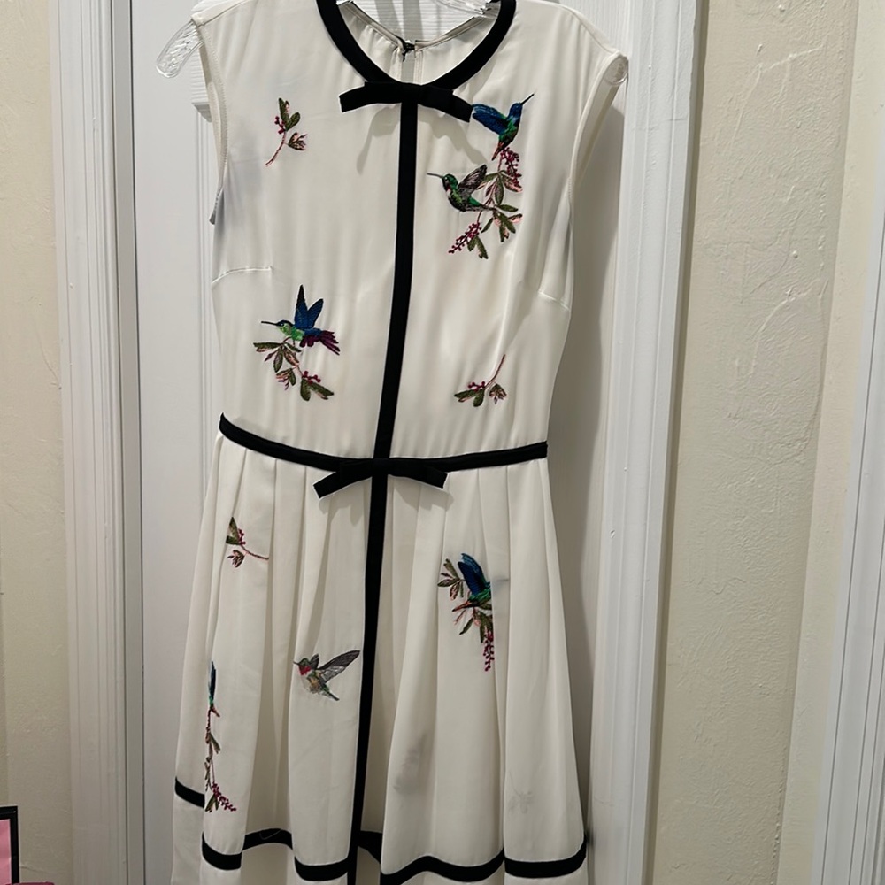 Ted Baker London White Dress with Bird Embroidery